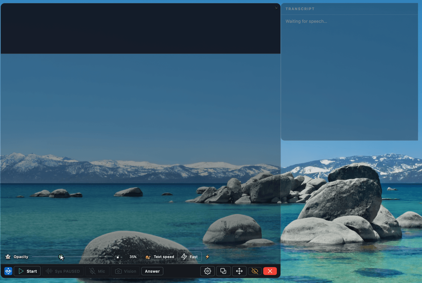 The MiPrep HUD before a session starts, showing the toolbar and the Start button.