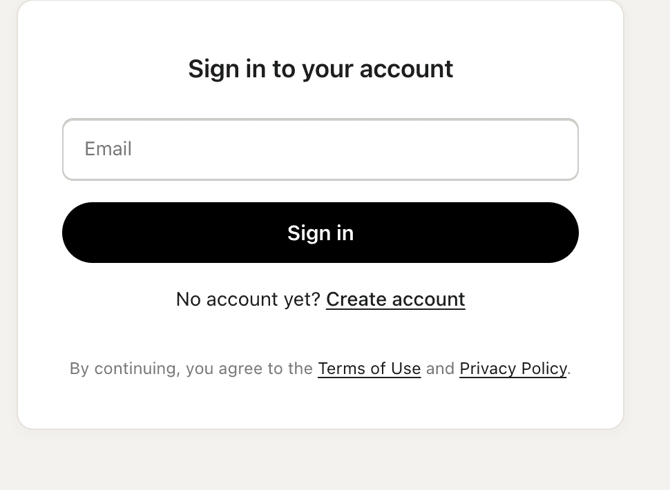 The MiPrep sign-in page in a browser, with an email field, a Sign in button, and a link to create an account.